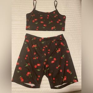 Cherry 2 piece crop top set